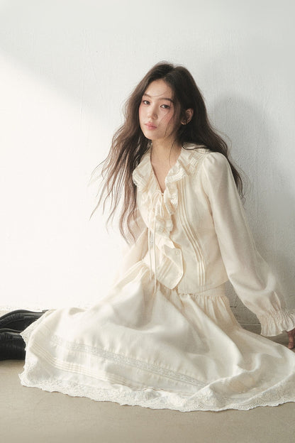Ruffled Lyocell Shirt and Skirt Set-Up