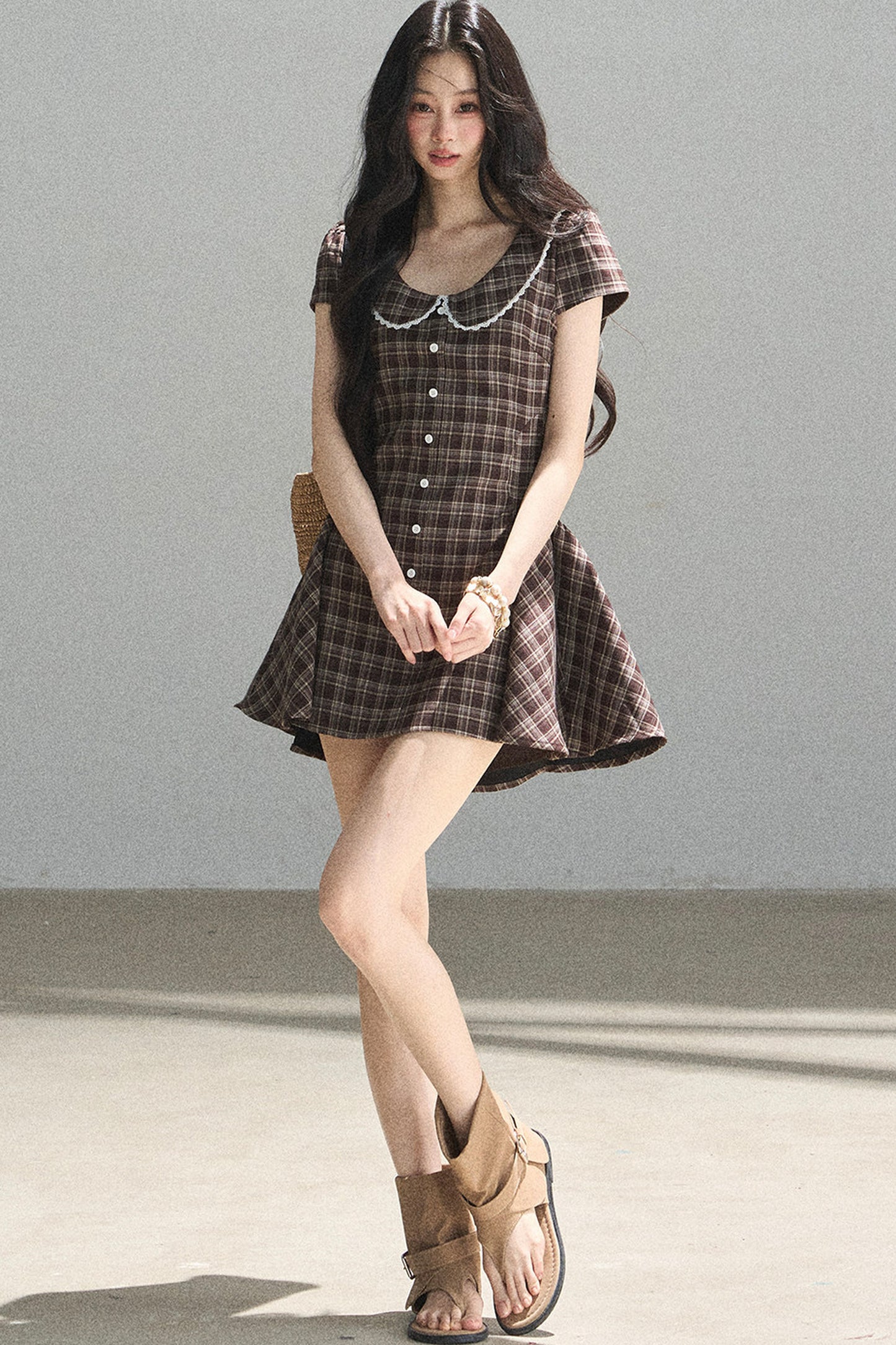 Plaid Doll Collar Puffy Dress