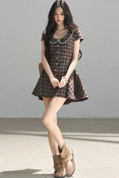 Plaid Doll Collar Puffy Dress
