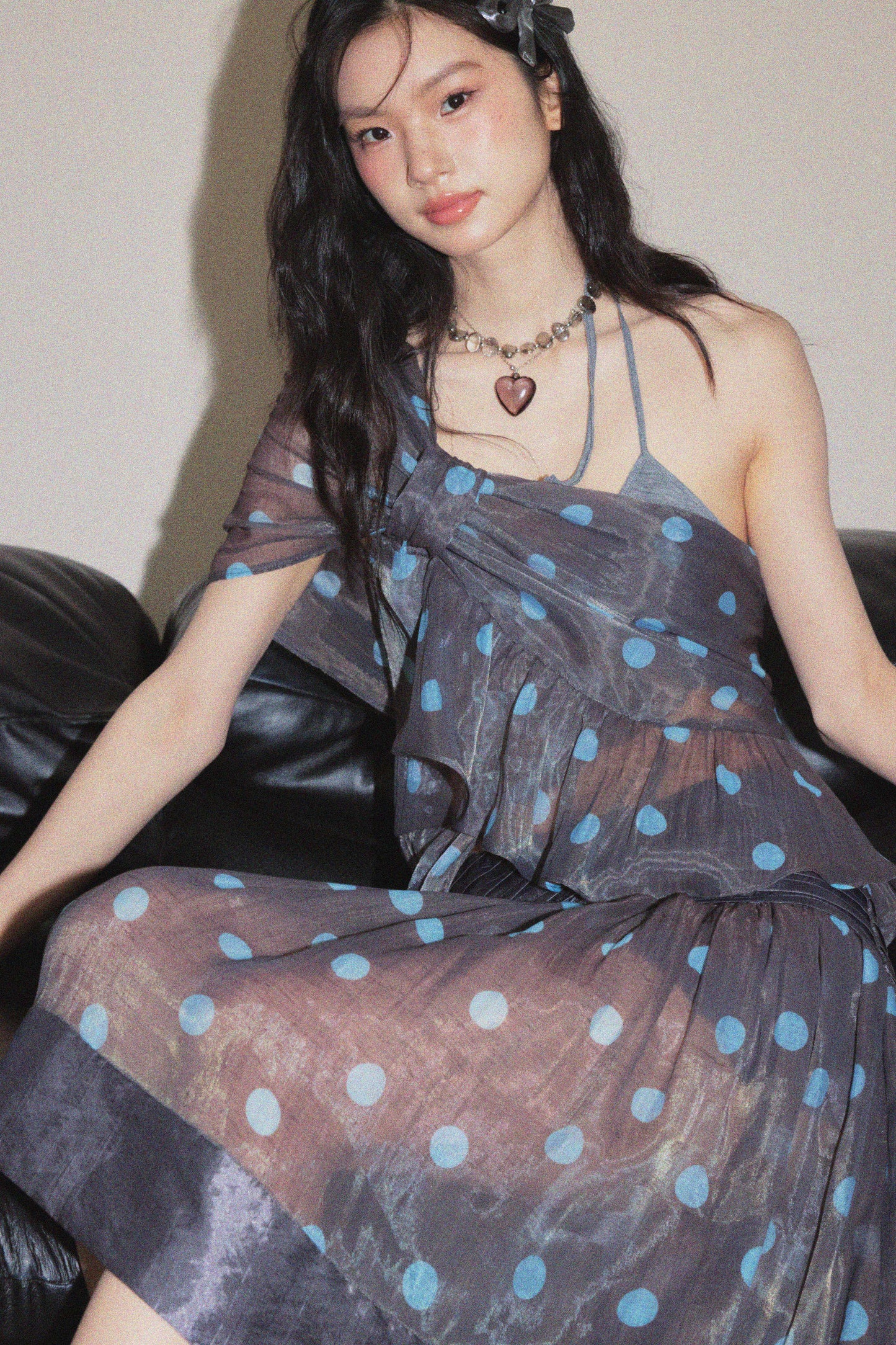 Asymmetrical Polka Dot Ruffled Skirt Set-Up