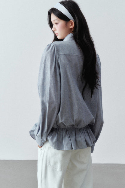 Low-Waist Ruffle Linen Shirt