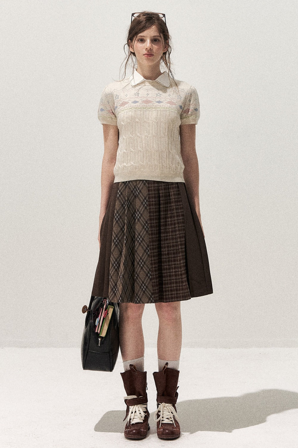 Retro Patchwork Pleated Skirt