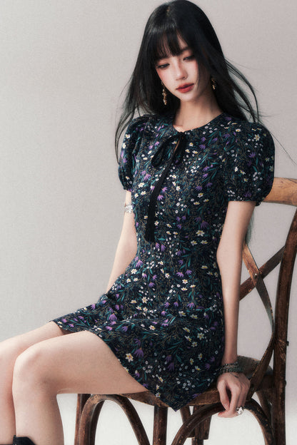 Purple Lilac Floral Puff Sleeve Dress