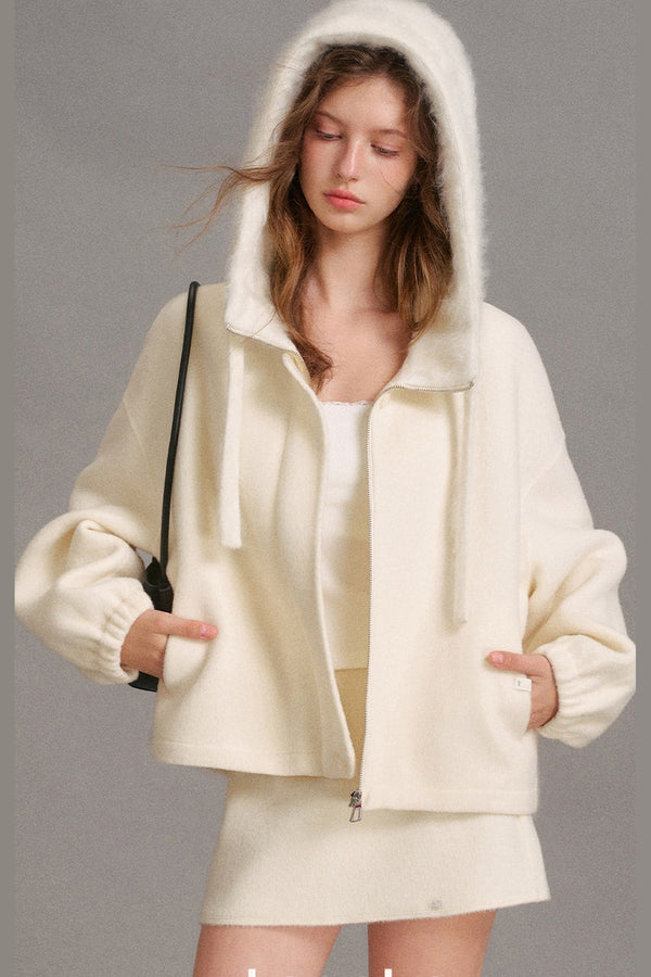 Double-Sided Wool Patchwork Hooded Coat