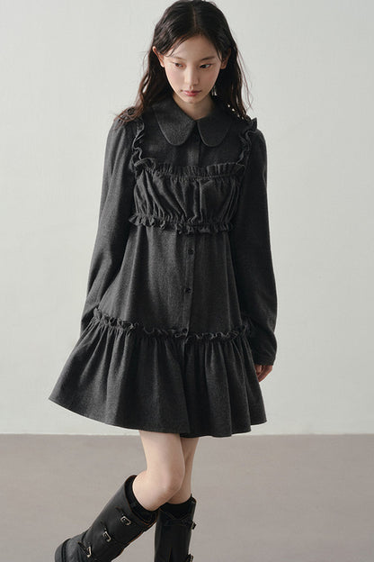 Misty Black Pleated Vest and Shirt Dress Set