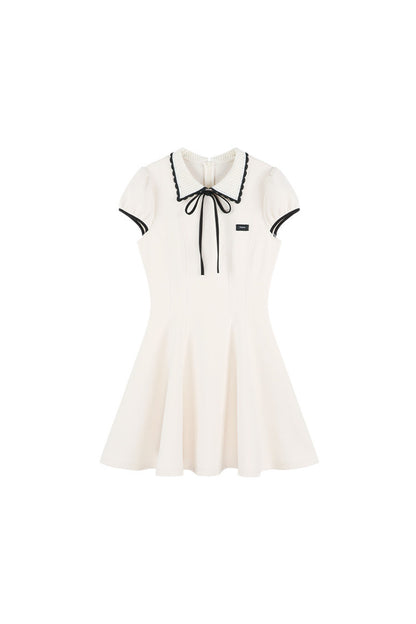 French Style Puff Sleeve Cinched Waist Dress
