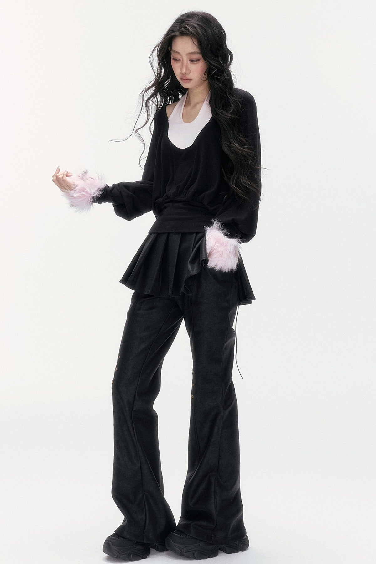 Detachable Halter Batwing U-Neck Knit Top Set-Up