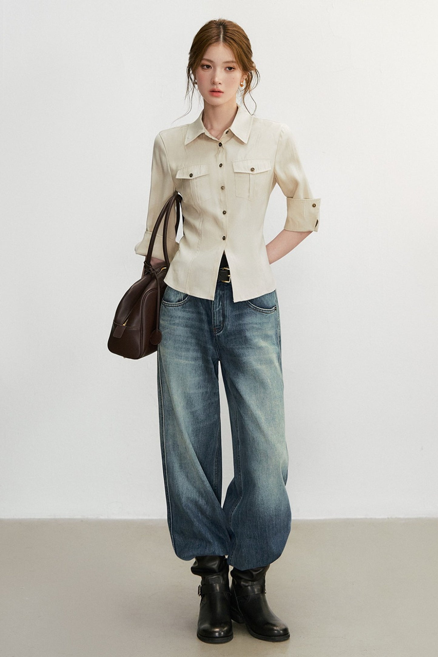 Three-Quarter Sleeve Pocket Work Shirt