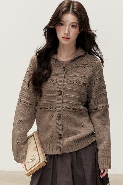 Hazelnut Diary 50% Wool Thick Knit Cardigan