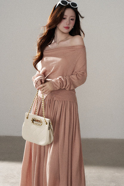 Long Sleeve Knit Top and Skirt Set