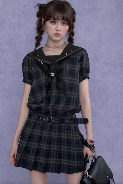 Plaid Sailor Collar Dress