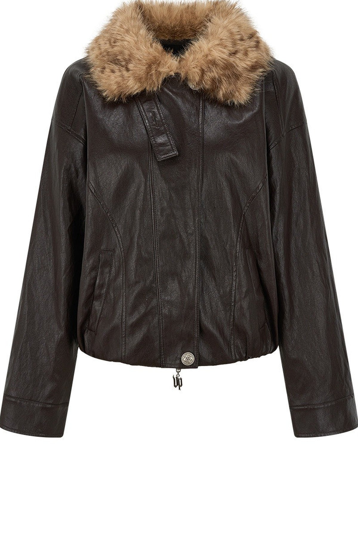 Textured Leopard Fur Collar PU Jacket