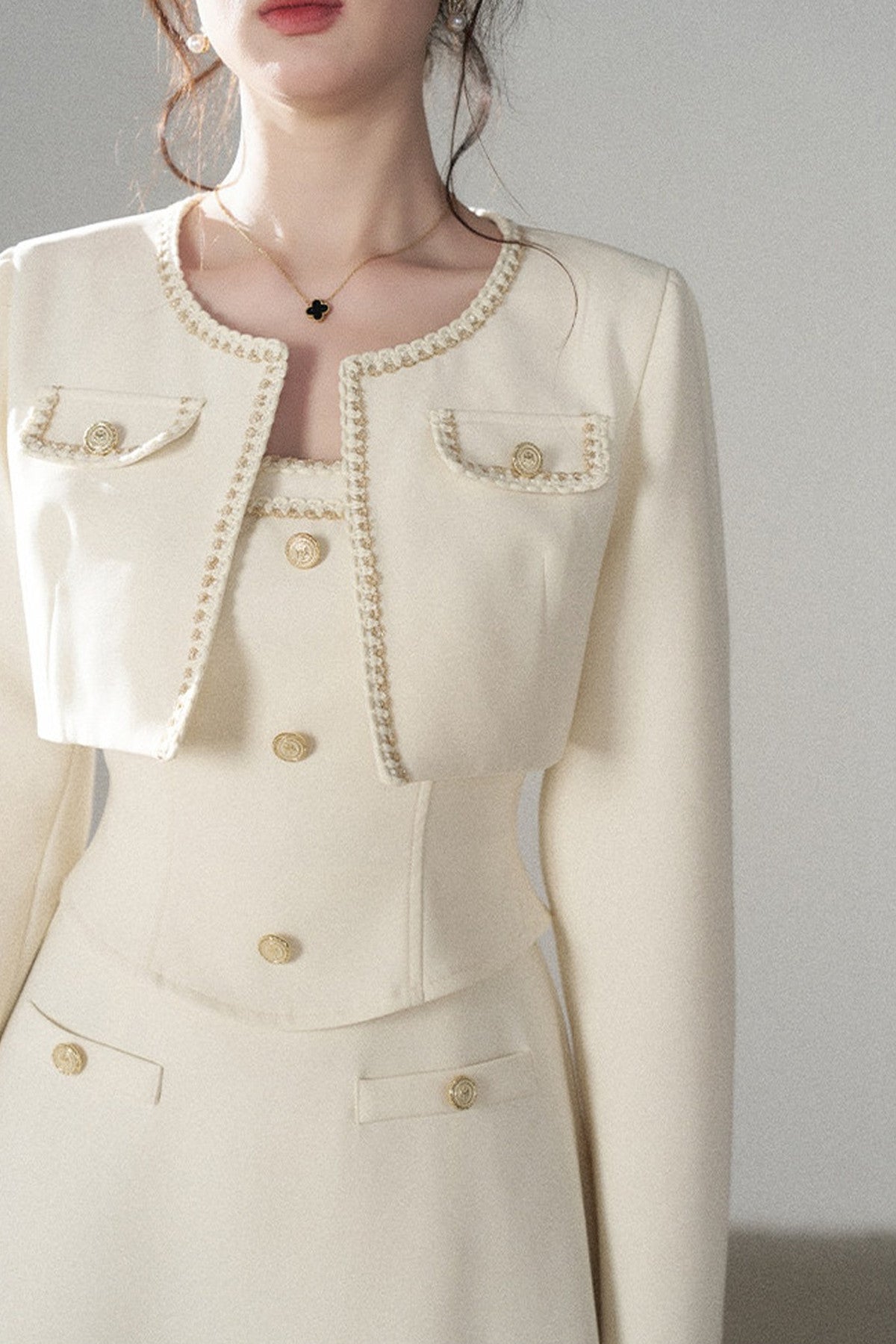 Off-White Chanel-Style A-Line Dress and Short Jacket Set-Up