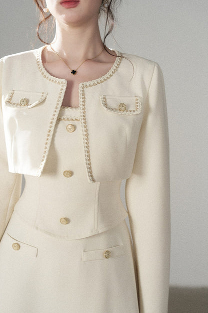 Off-White Chanel-Style A-Line Dress and Short Jacket Set-Up