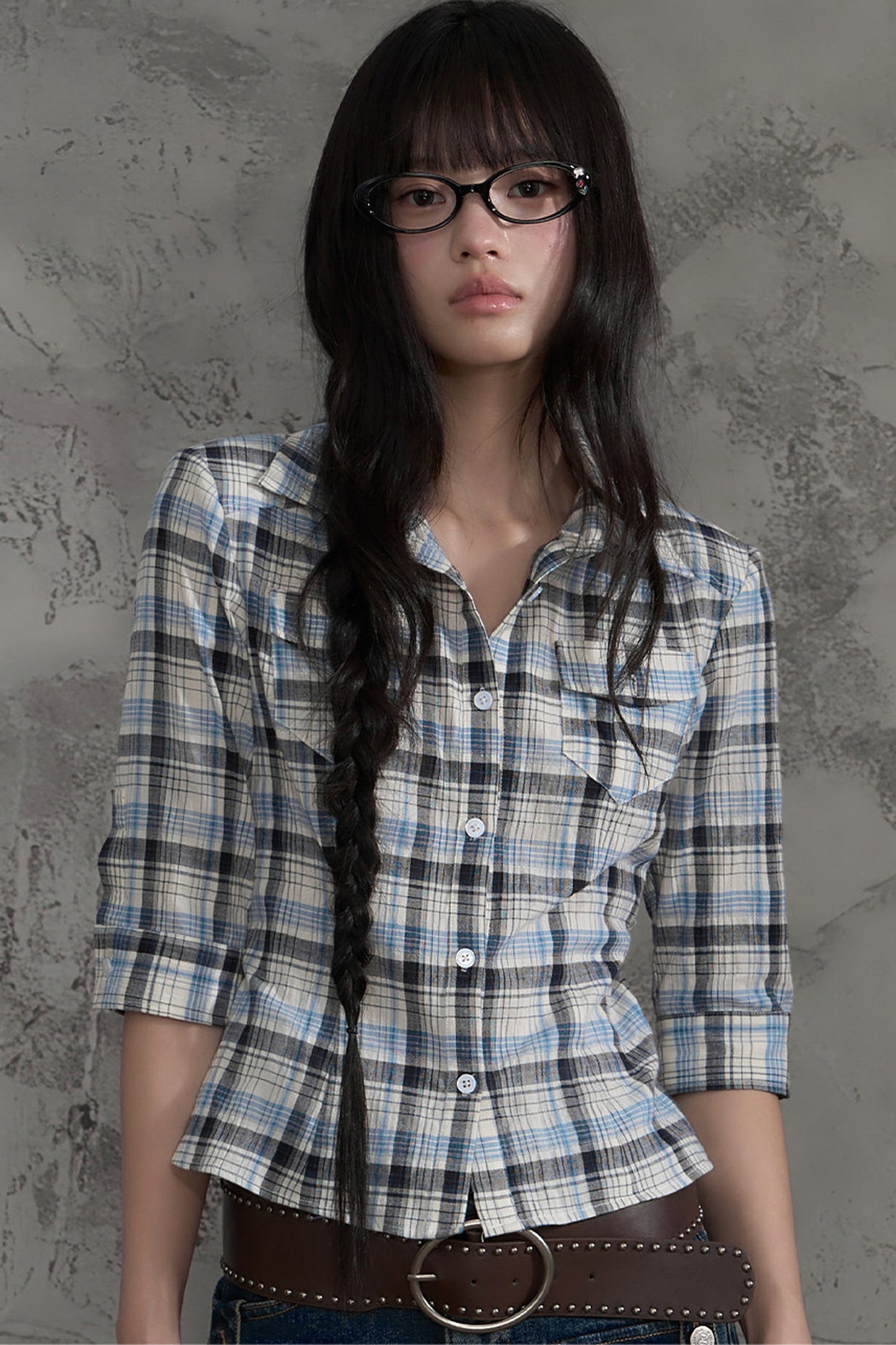 Retro Plaid Short Sleeve Shirt and Pants Set-Up