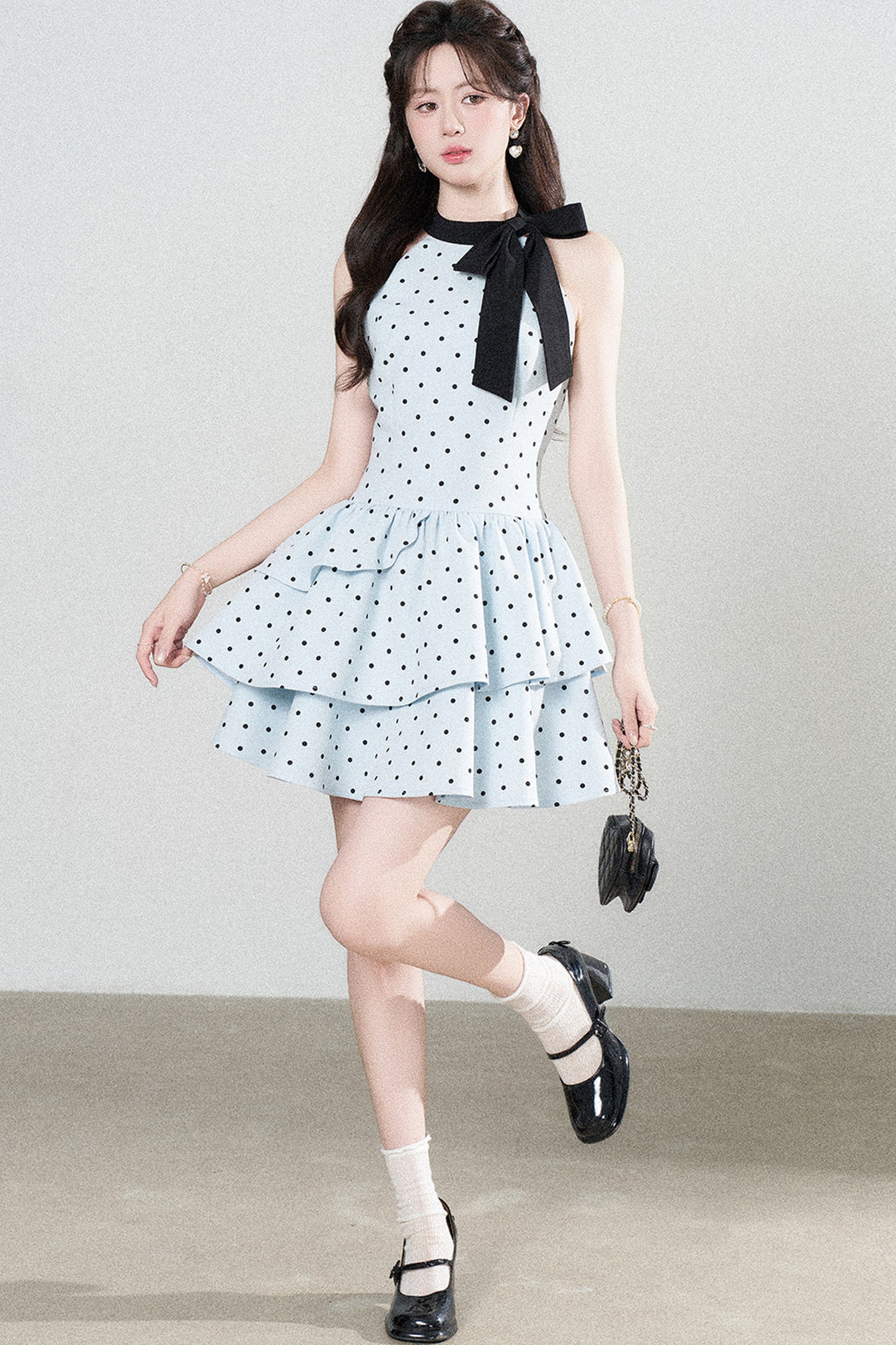Blue Polka Dot Halter Dress