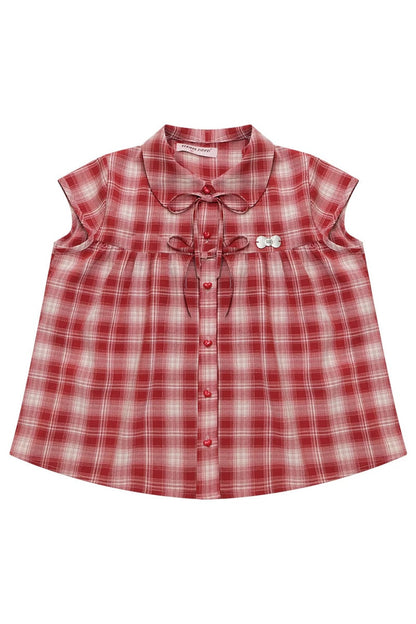 Red Plaid Doll Collar Shirt