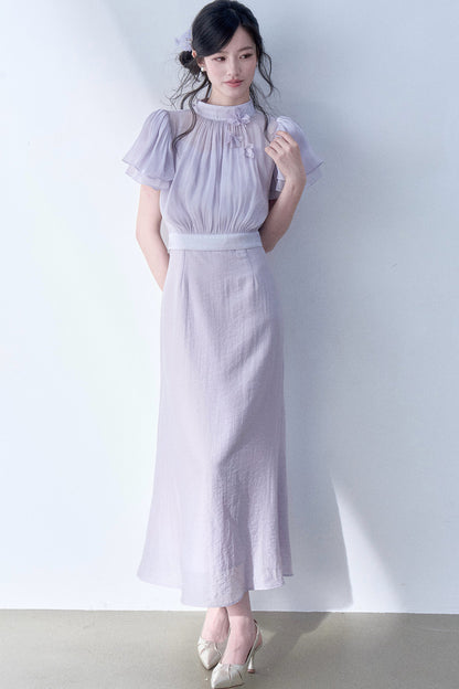 Petal Flutter Sleeve Top and Long Dress