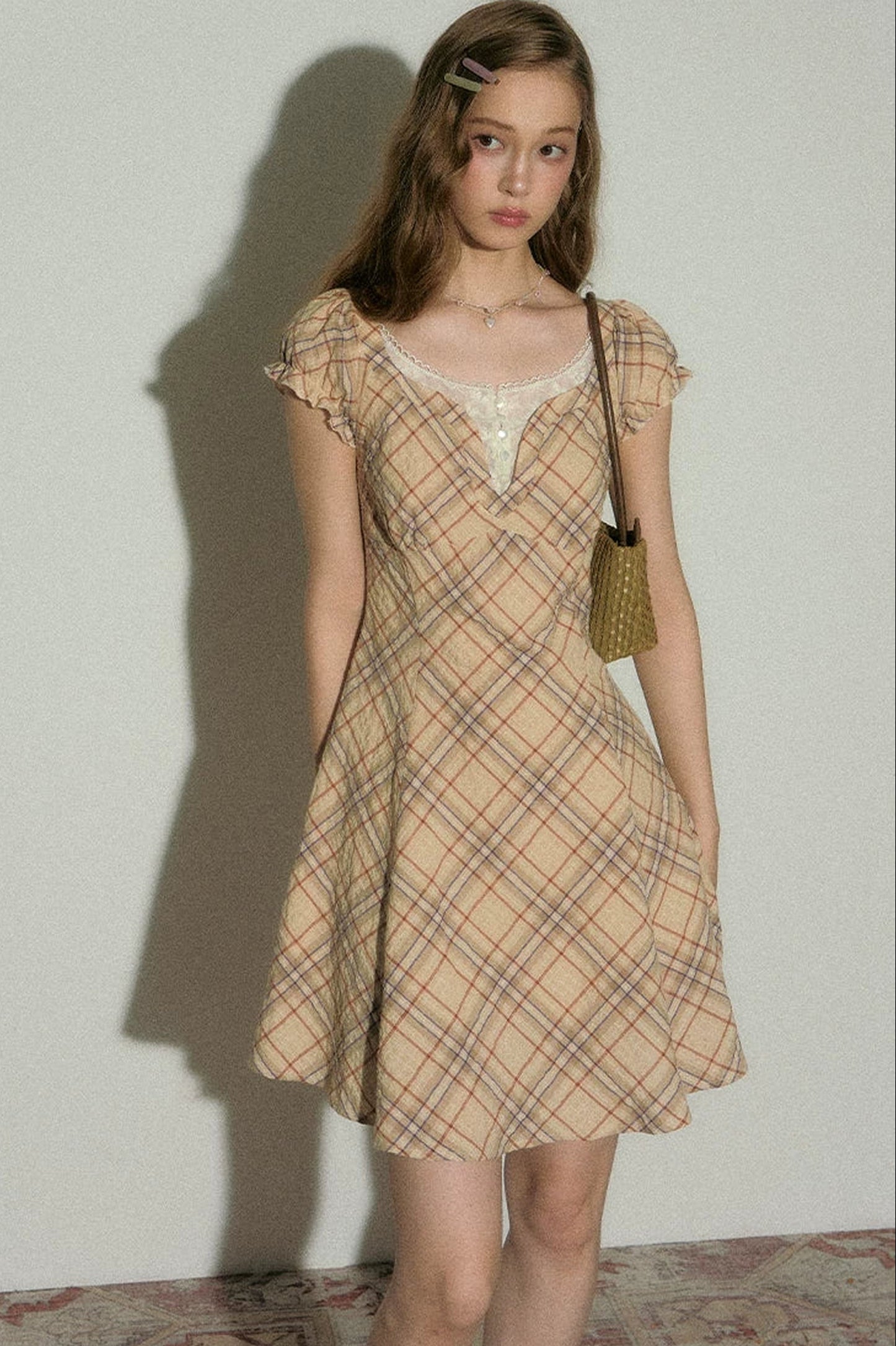 Clear Sky Plaid Lace Dress