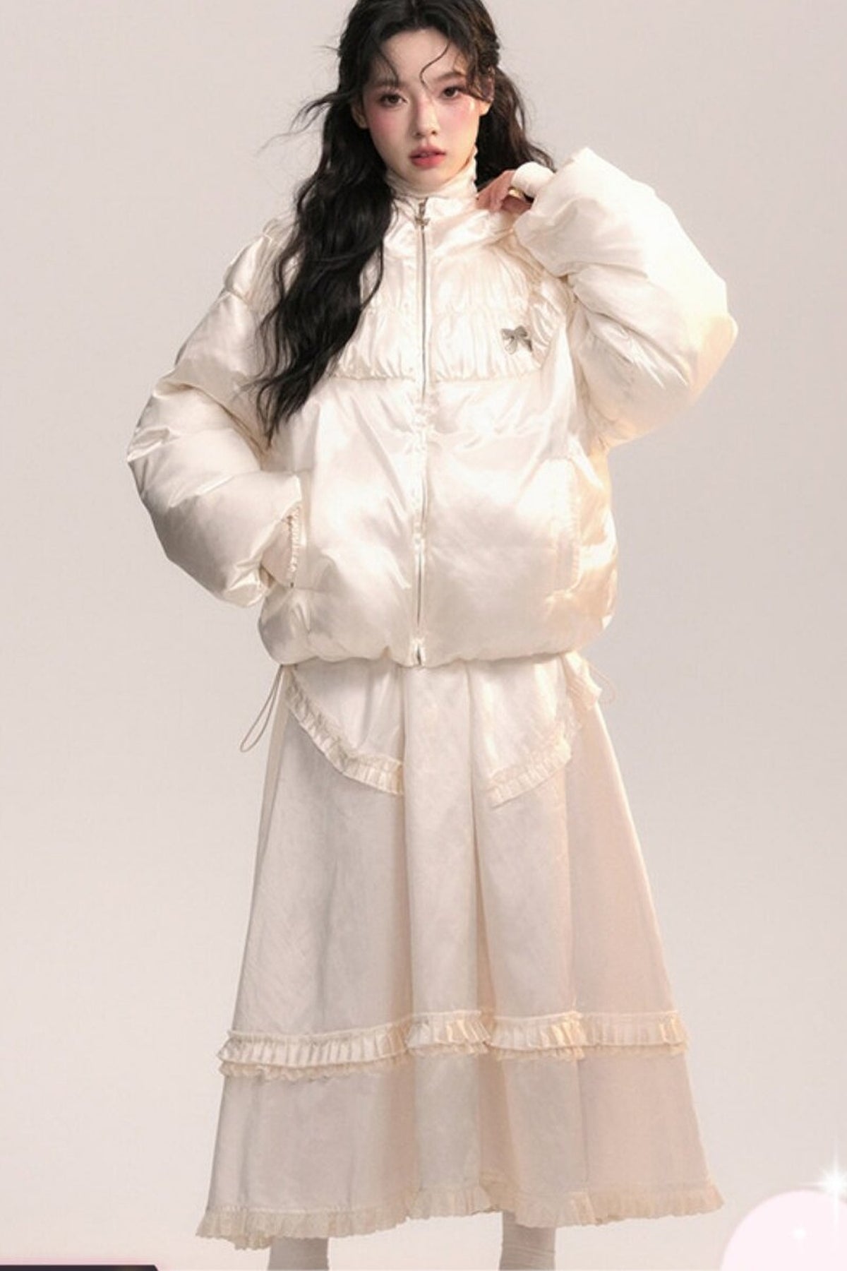 Silk Texture Pleated Puffer Jacket