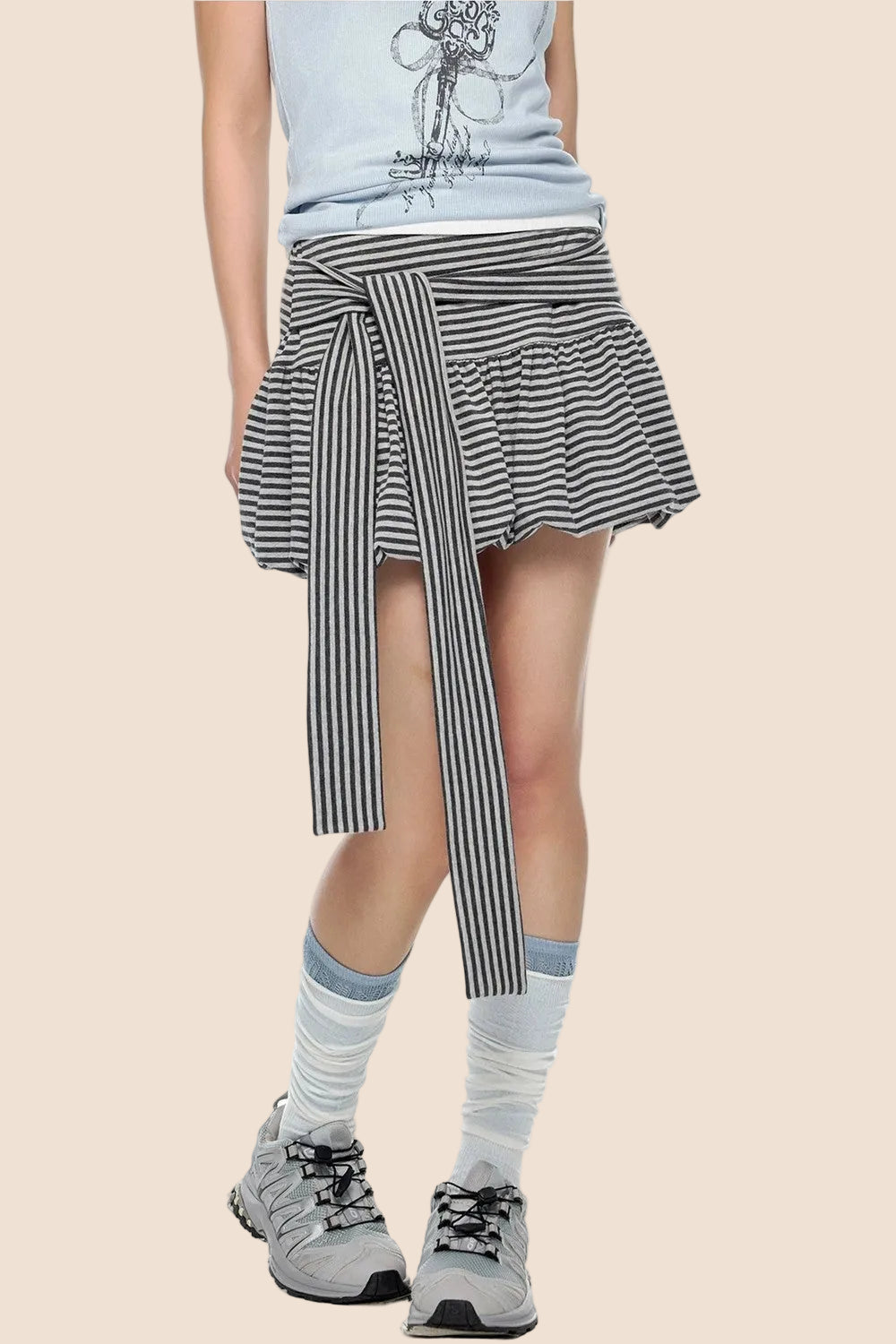 Striped Tie-Wrap A-Line Skirt