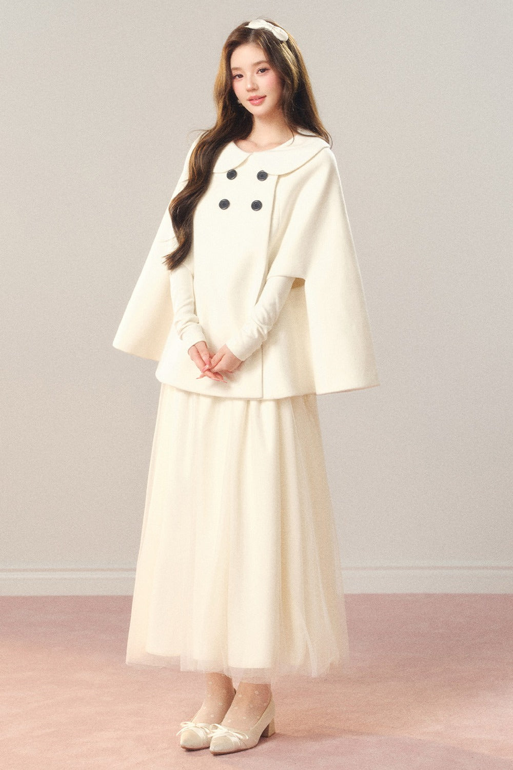 Manteau cape châle en laine croisé à col Claudine