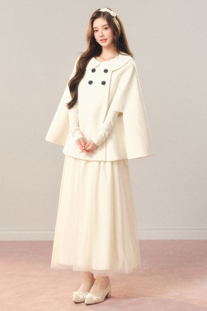 Manteau cape châle en laine croisé à col Claudine