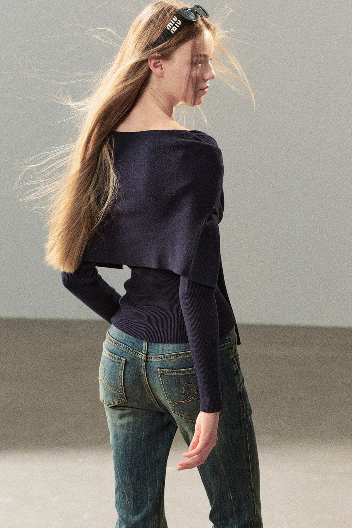 Flowing Twilight Layered-Look Shawl Ribbed Top 
Set