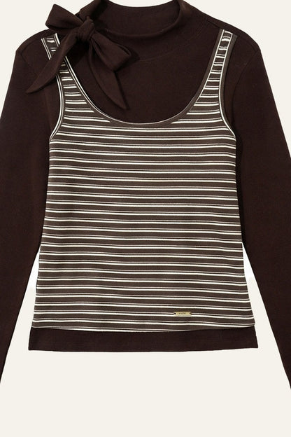 Striped Knit Layered-Look Top