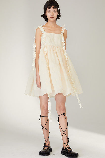 Floral Jacquard Ruffle Strap Dress