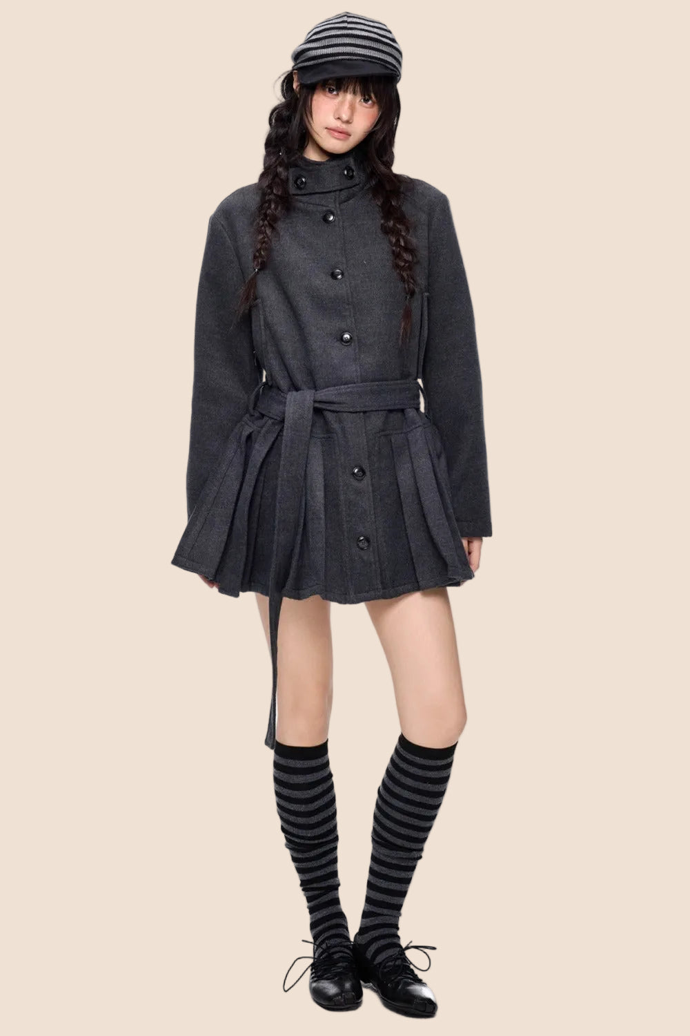 Mid-Length Accordion Pleat Woolen Coat