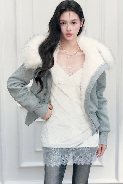 Eyelash Lace Velvet Texture Patchwork Layered Camisole