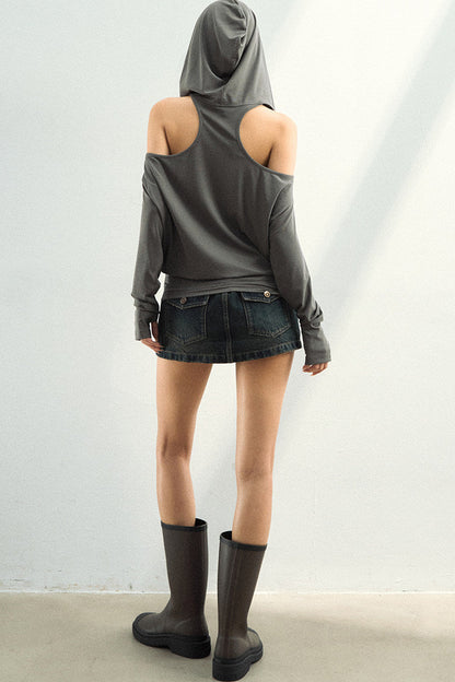 Off-Shoulder Lyocell Hooded Top