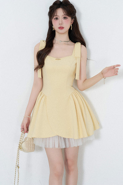Yellow Mesh Spliced Dress