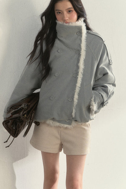 Chaqueta parka de borreguito sintético, mullida y cruzada