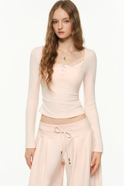 Langarm-T-Shirt im Lagenlook mit Spitzenbesatz