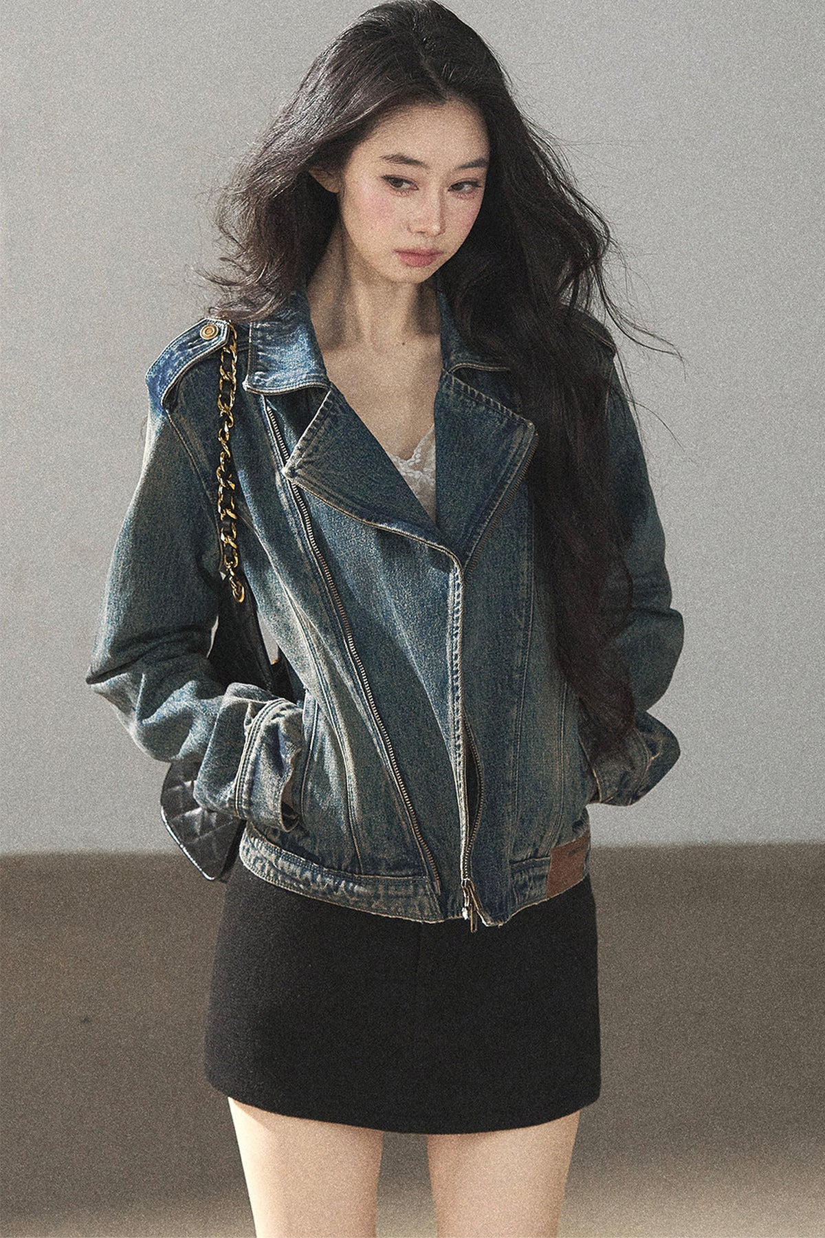 Giacca in denim con colletto polo