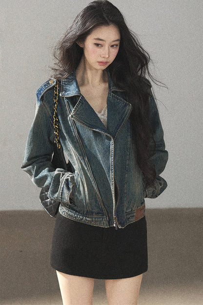 Giacca in denim con colletto polo