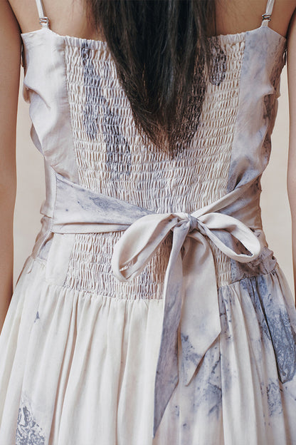Ink Wash Plant Print Ribbon Dress