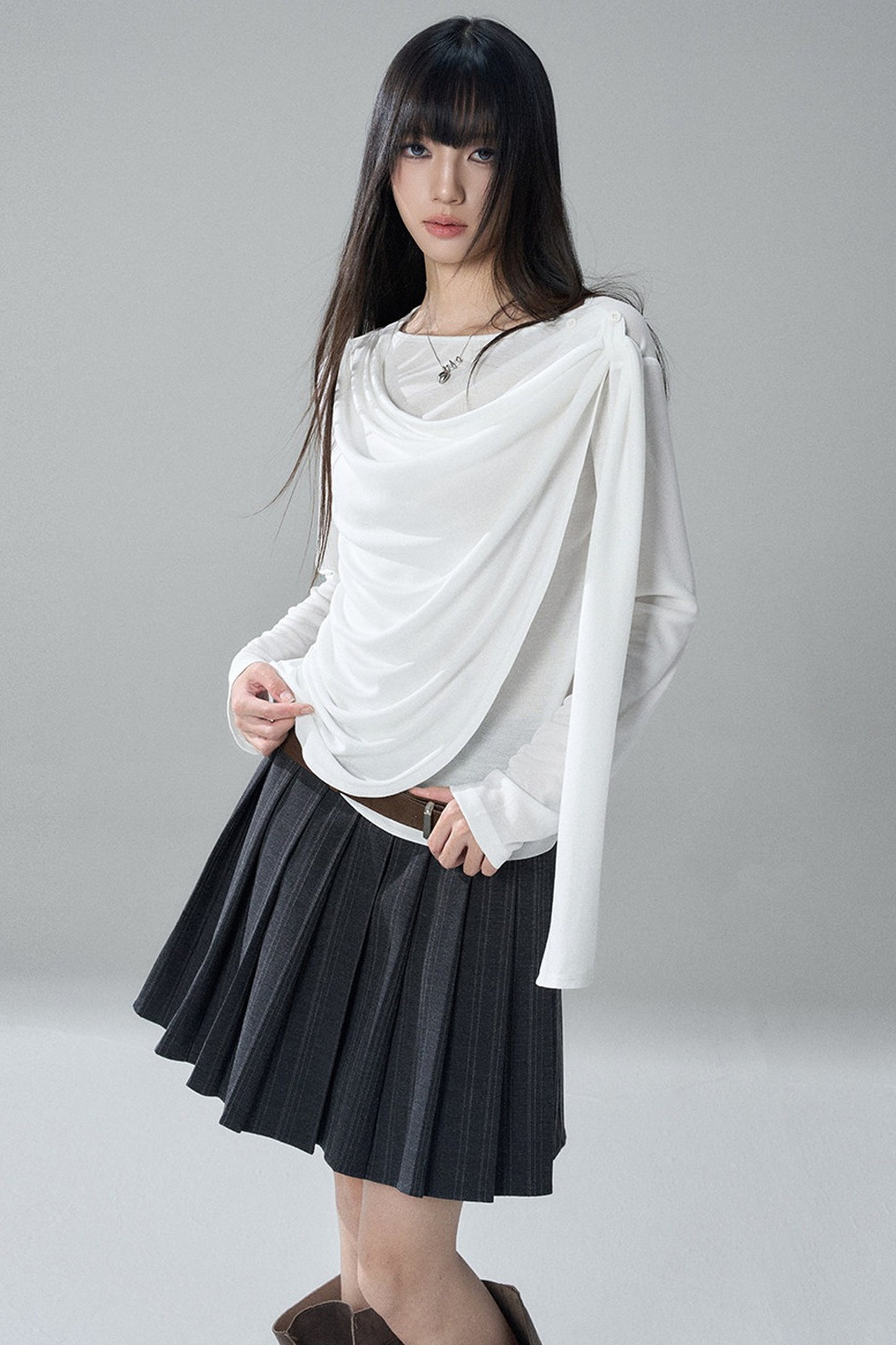 Black Long-Sleeve Shawl Collar Top