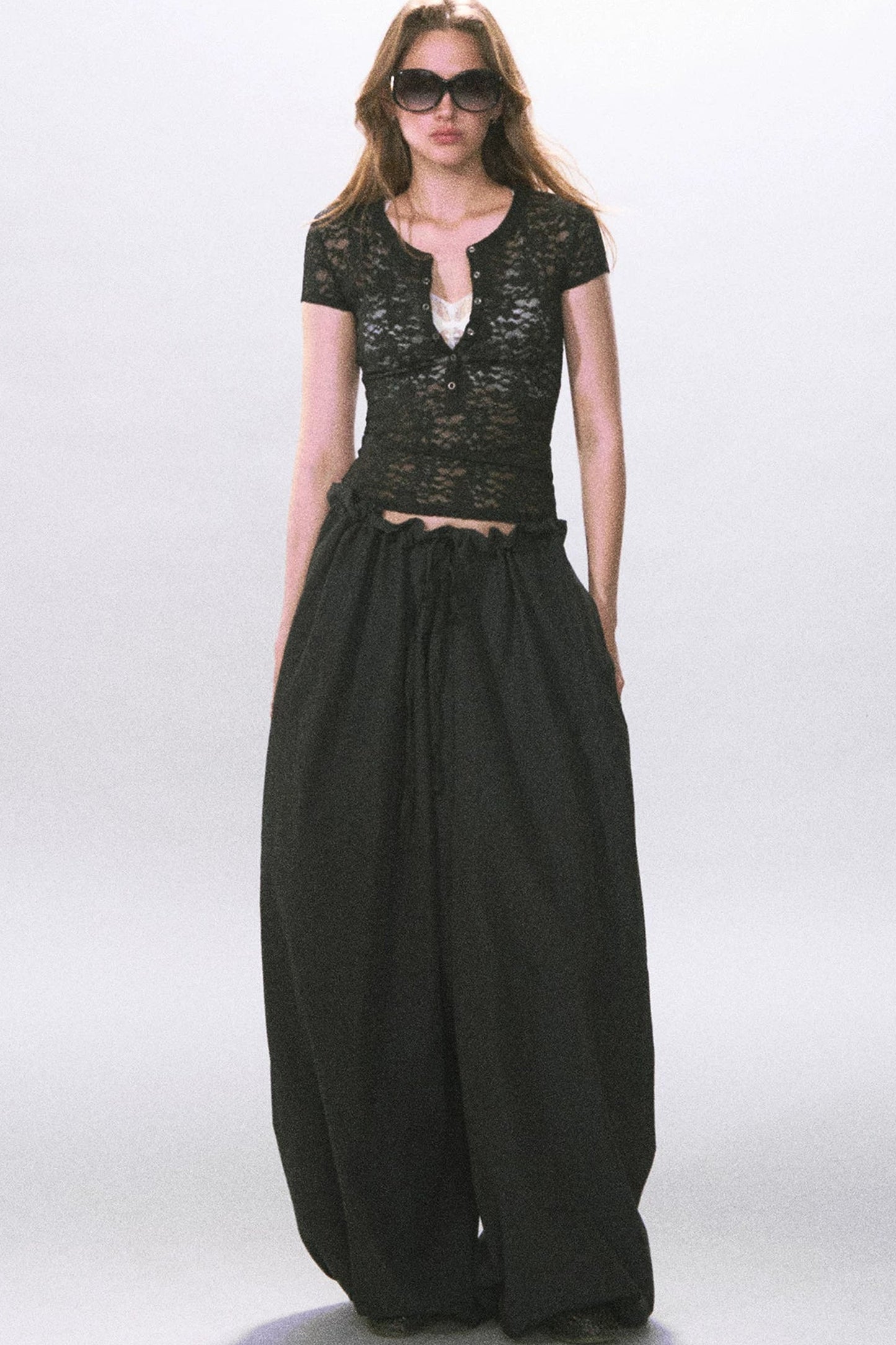 Pantalones farol negros fruncidos