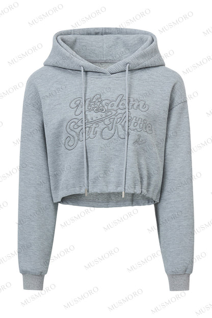 3D Embroidered Cat Waffle Hooded Sweatshirt