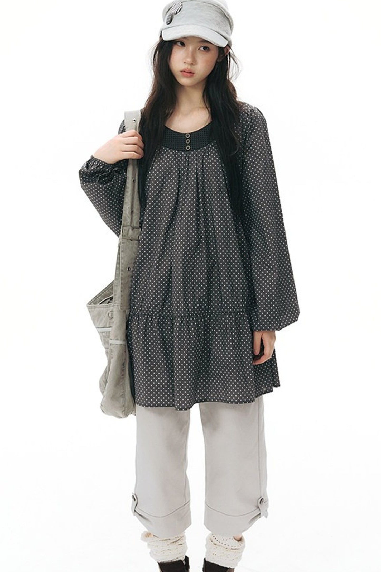 Retro Star Long-Sleeved Shirt Dress