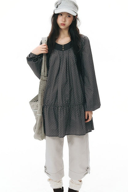 Retro Star Long-Sleeved Shirt Dress