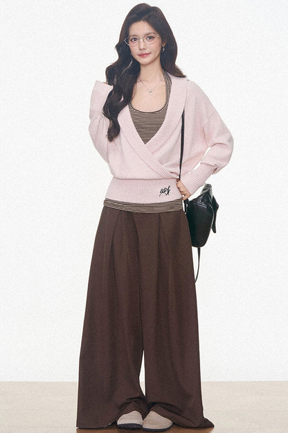 Westayone Long-Sleeved Knitted Sweater and Wide-Leg Pants Set-Up