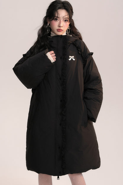 Lace Trim Long Down Jacket