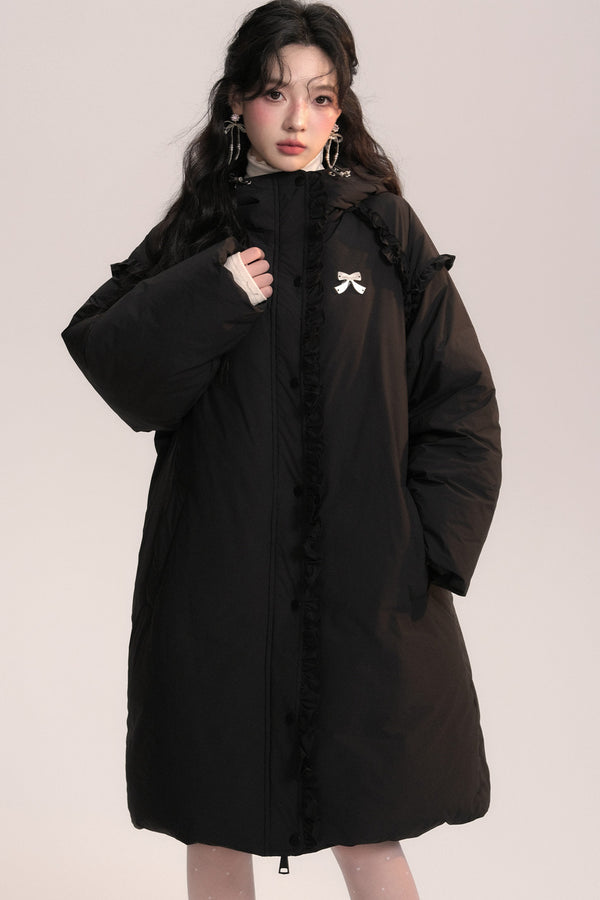 Lace Trim Long Down Jacket