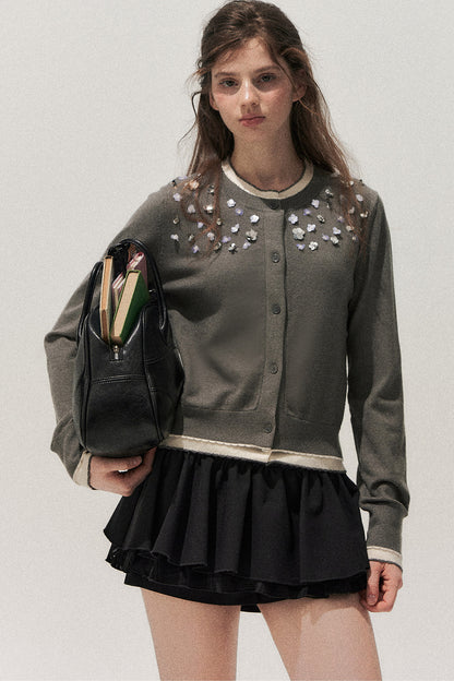 Hand-Beaded Layered-Look Cardigan
