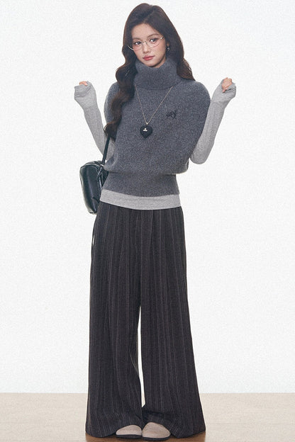 Layered Turtleneck Sweater and Pants 3-Piece Set-Up