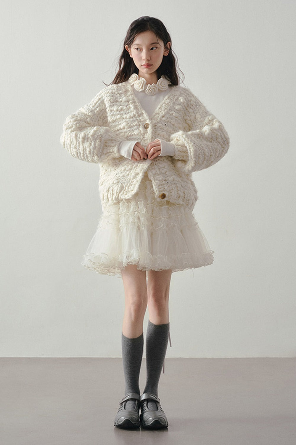 Chunky Knit Beige Cardigan